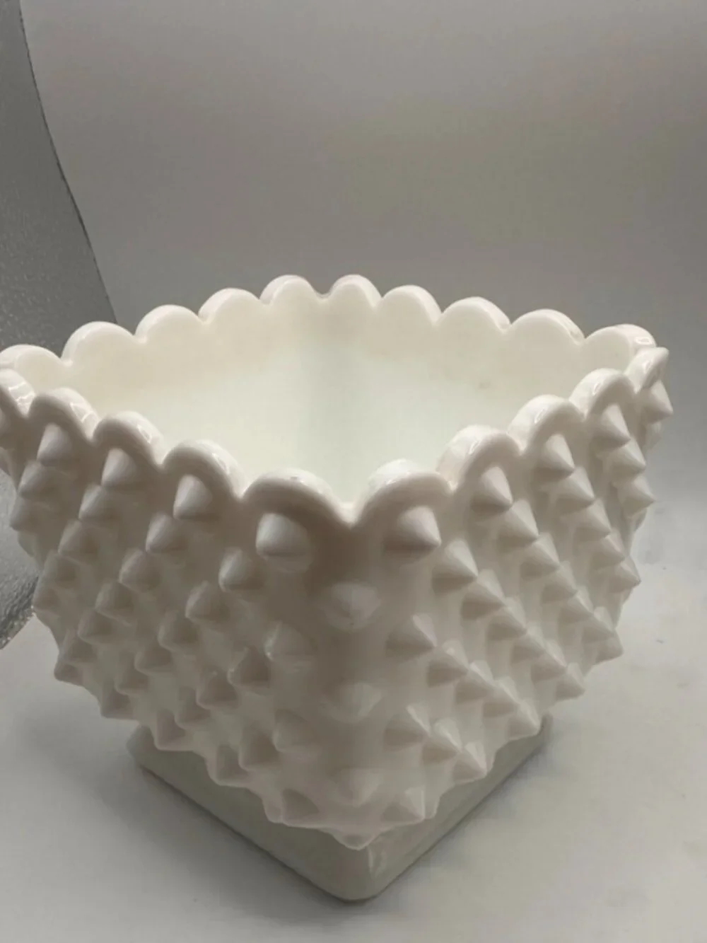 Vintage White Milk Glass Hobnail Planter & Footed Vase Set